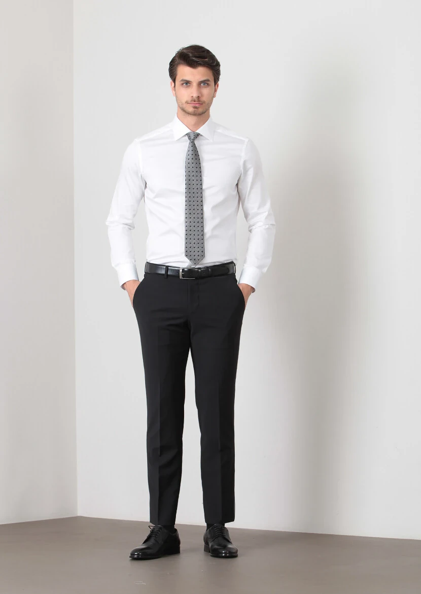 Black Material Modern Fit Classical Wool Blended Trousers - 2