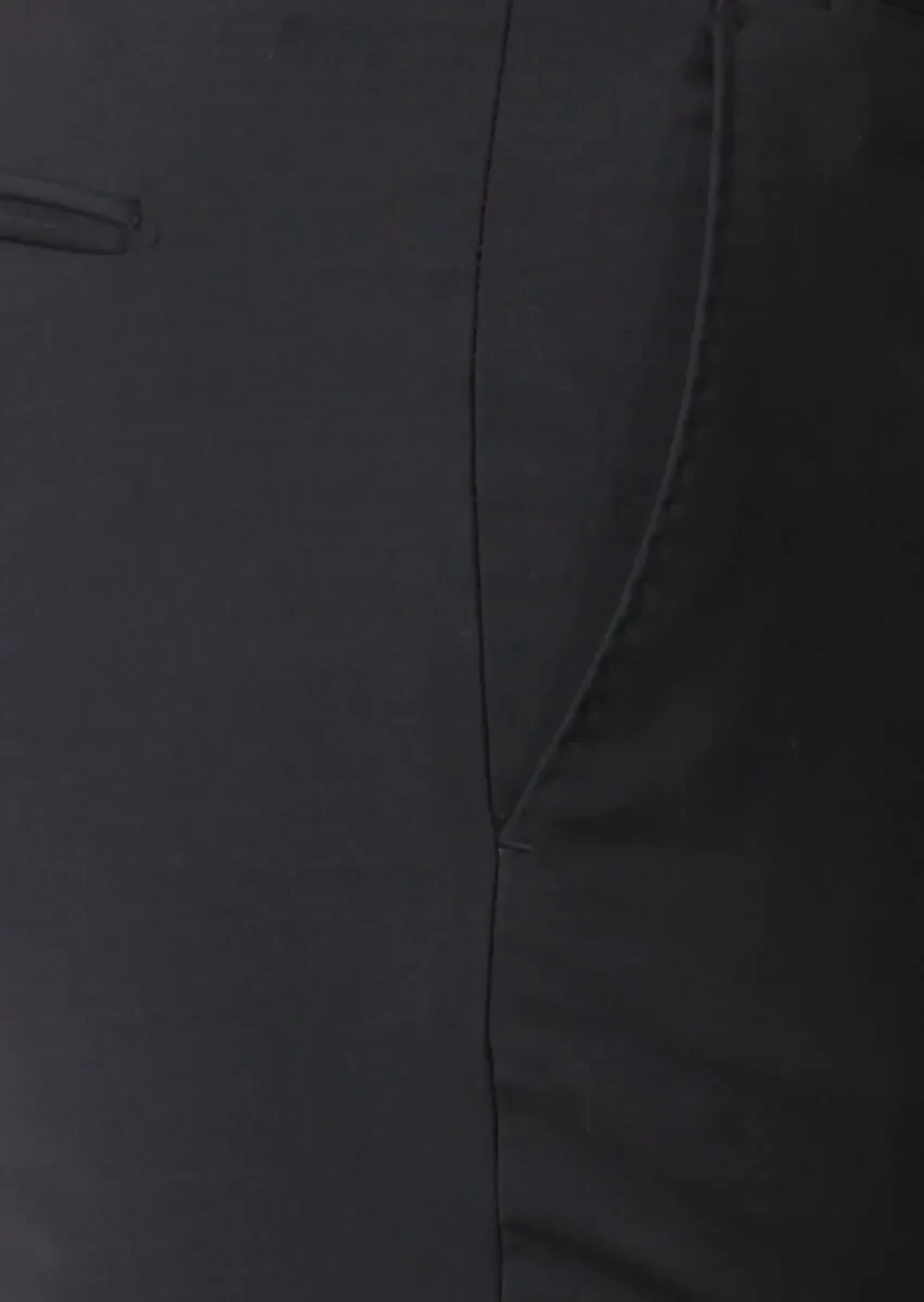 Black Material Modern Fit Classical Wool Blended Trousers - 3