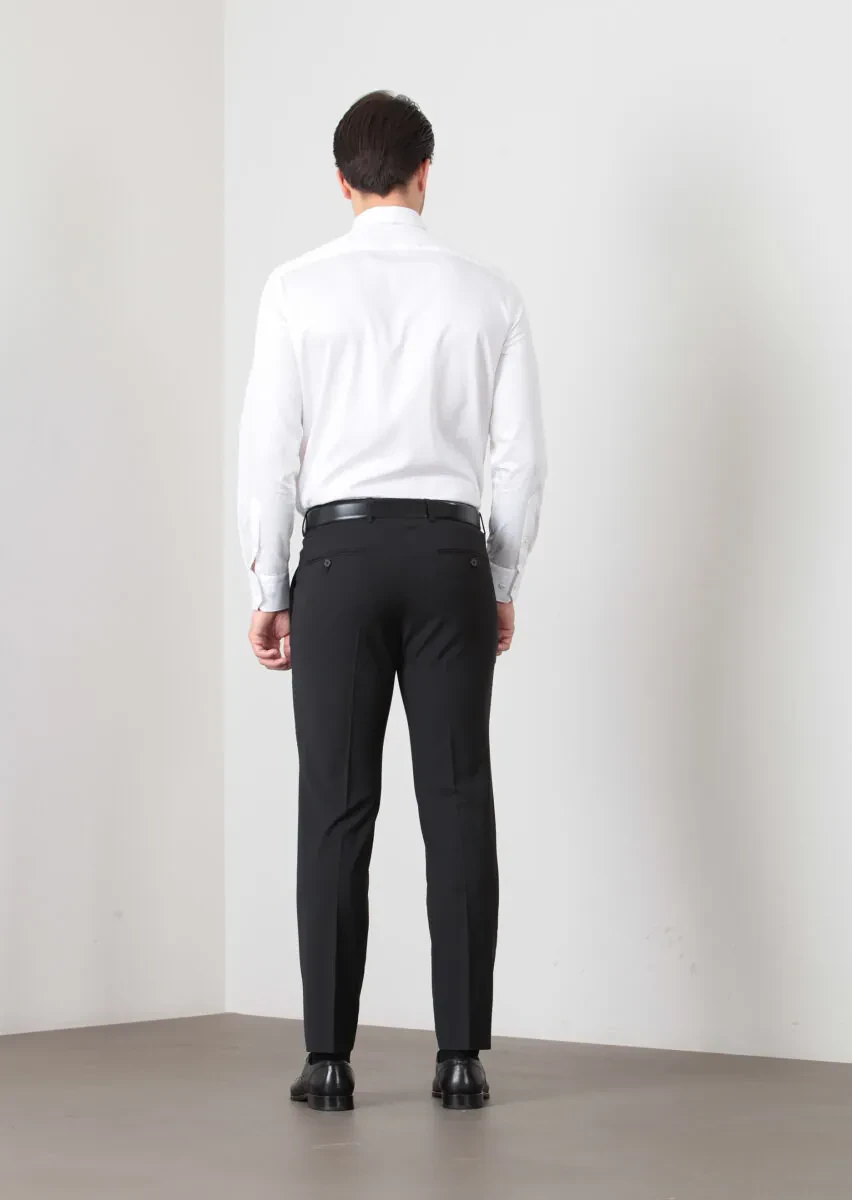 Black Material Modern Fit Classical Wool Blended Trousers - 4