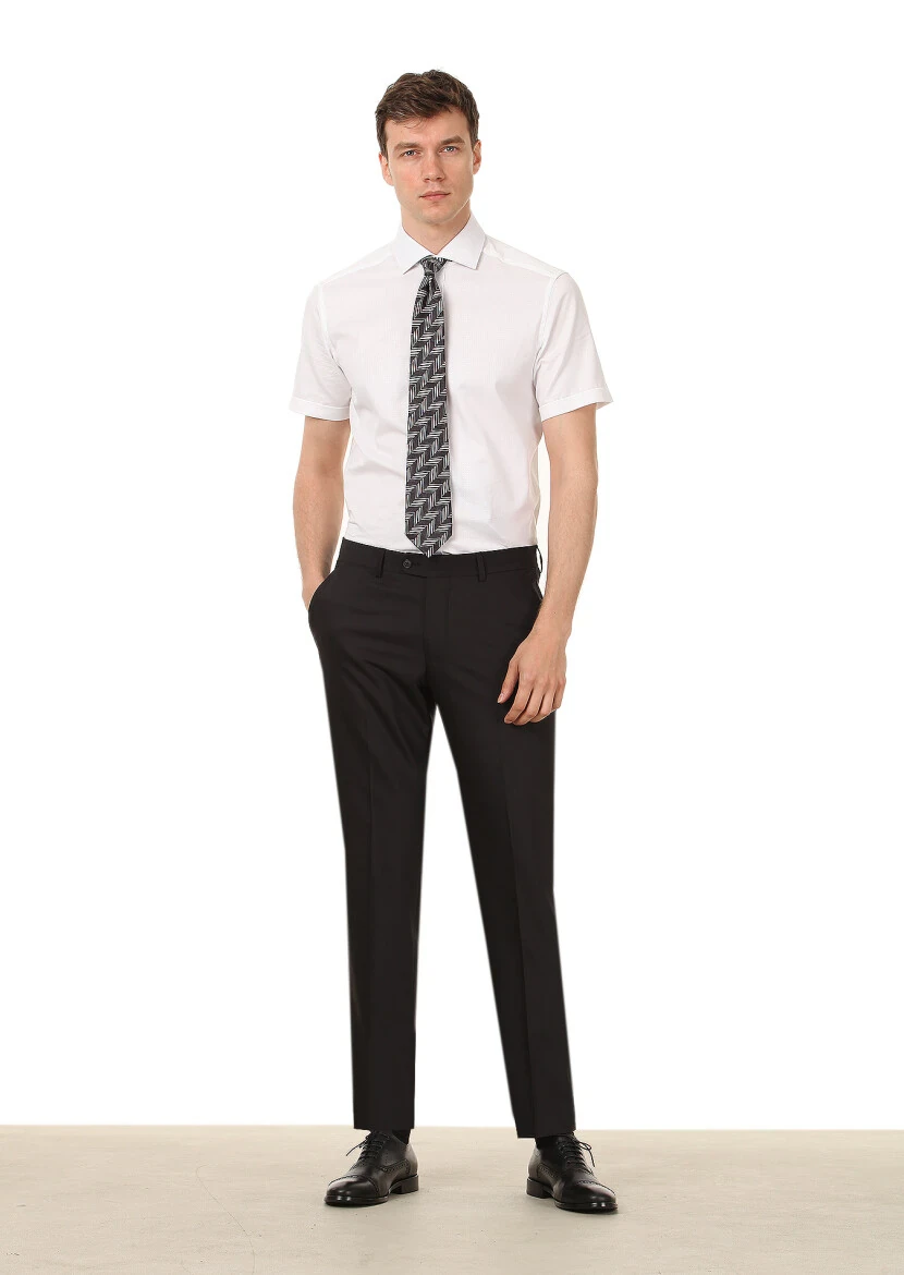 Black Material Modern Fit Classical Wool Blended Trousers - RAMSEY