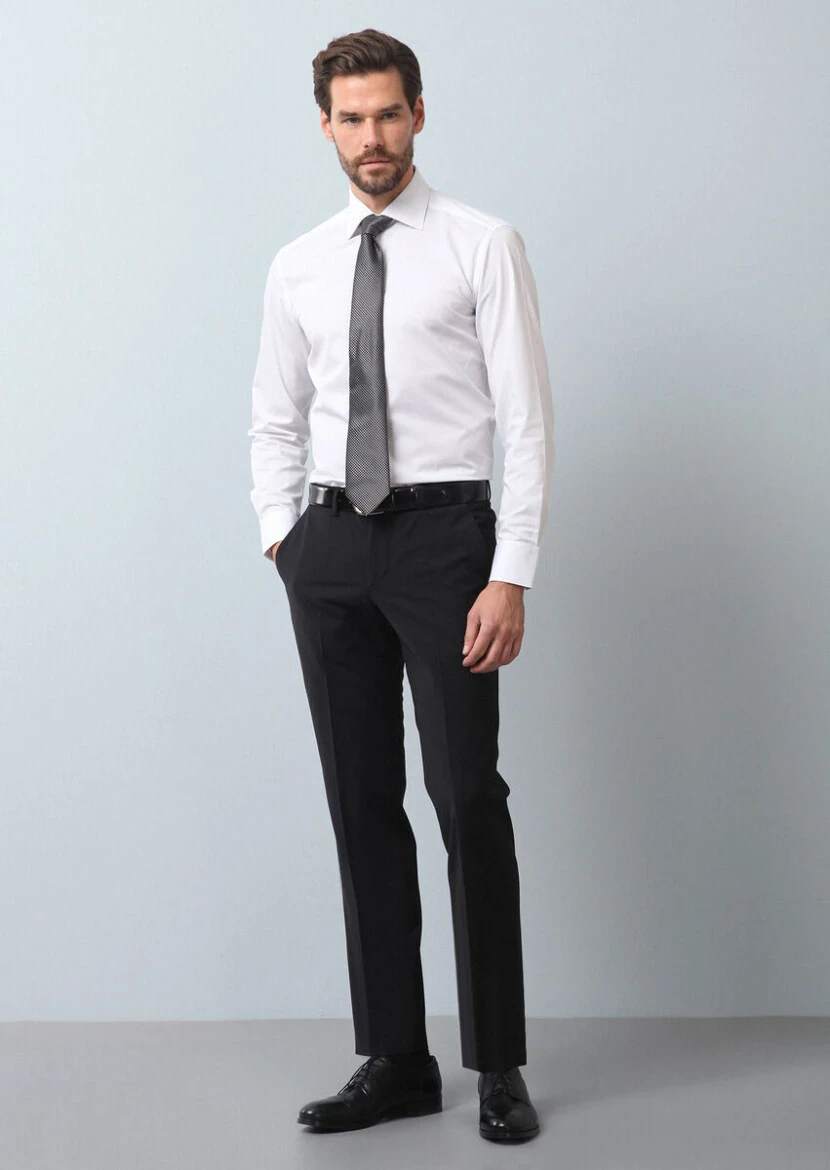 Black Material Modern Fit Classical Wool Blended Trousers - RAMSEY