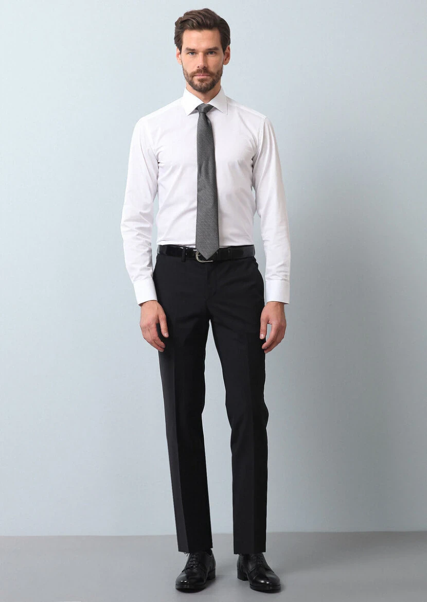 Black Material Modern Fit Classical Wool Blended Trousers - RAMSEY