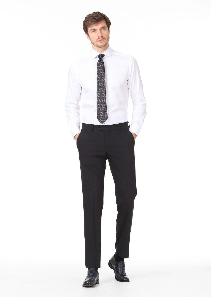 Black Material Modern Fit Classical Wool Blended Trousers - RAMSEY