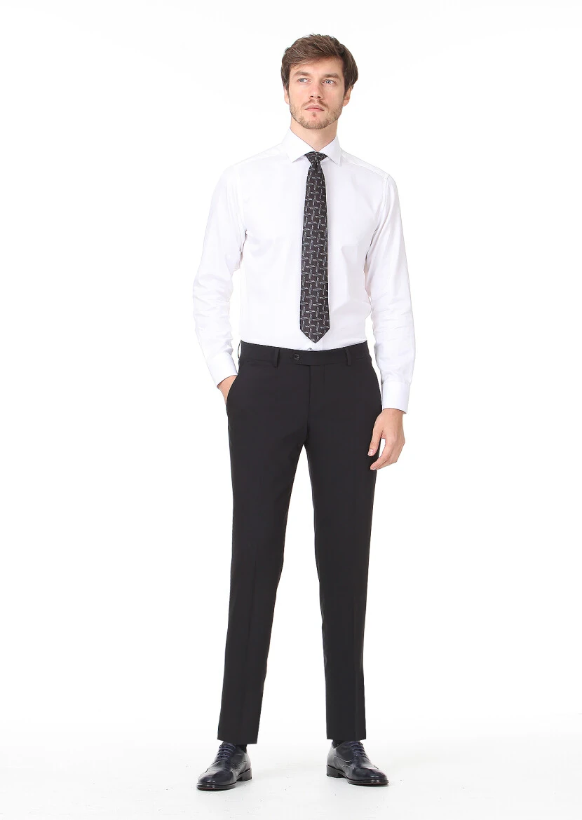 Black Material Modern Fit Classical Wool Blended Trousers - RAMSEY