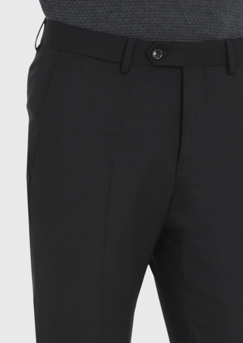Black Material Modern Fit Classical Wool Blended Trousers - 3
