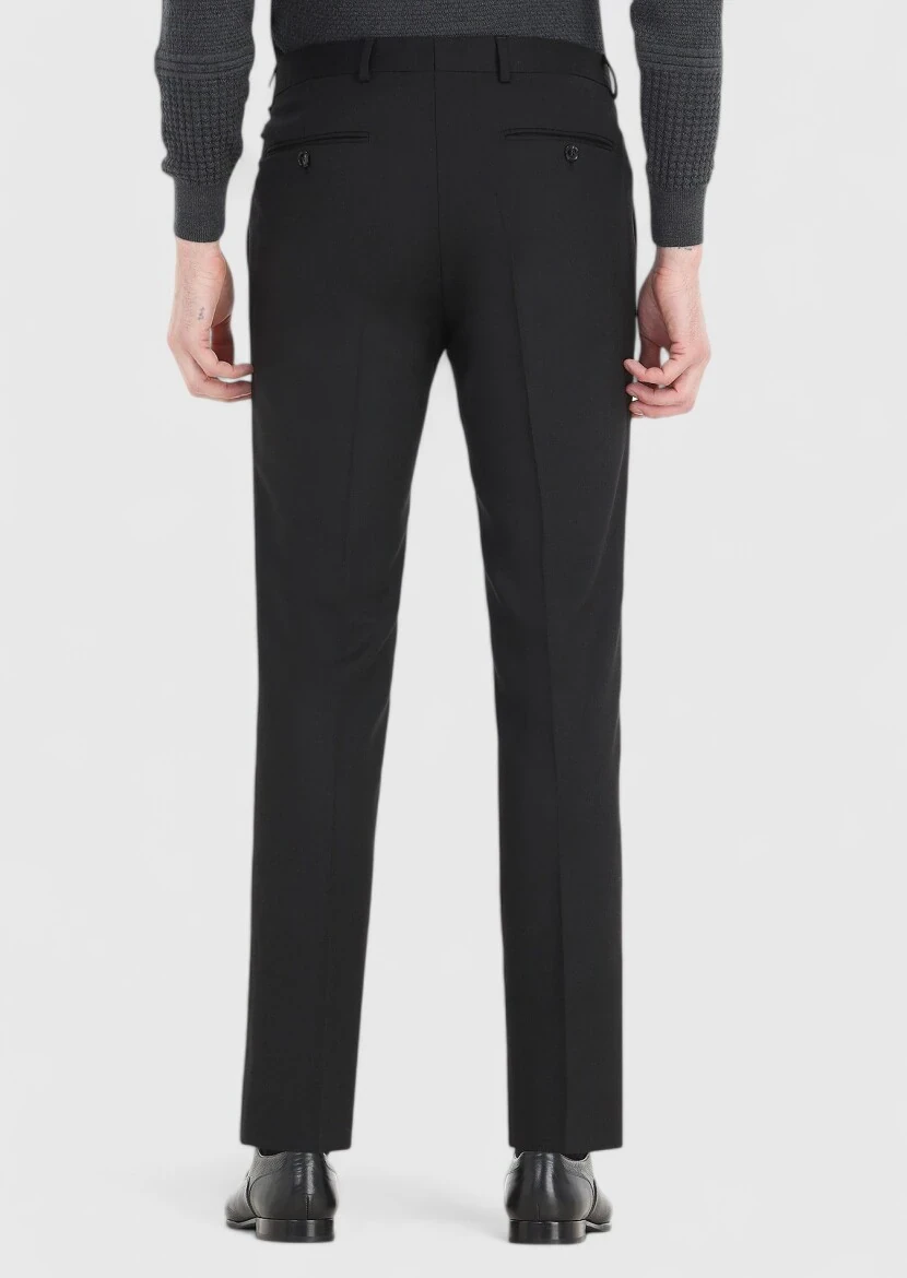 Black Material Modern Fit Classical Wool Blended Trousers - 4