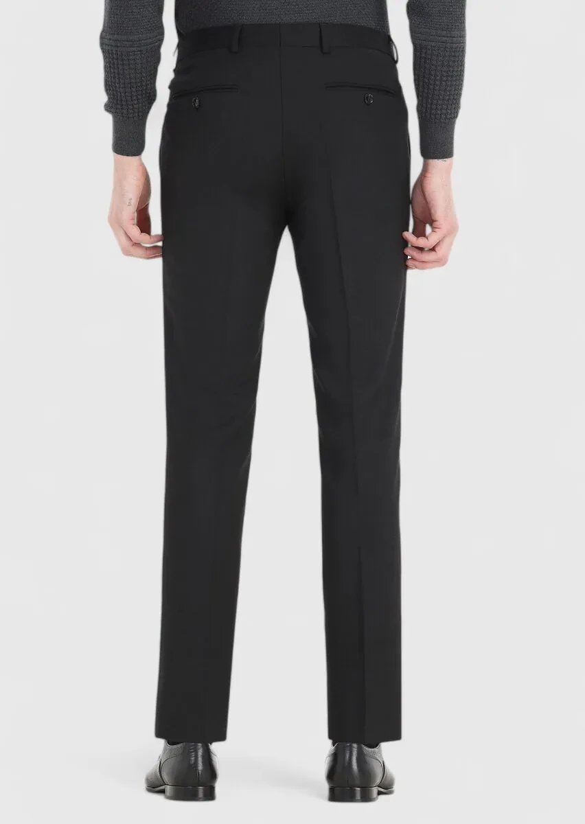 Black Material Modern Fit Classical Wool Blended Trousers - 4