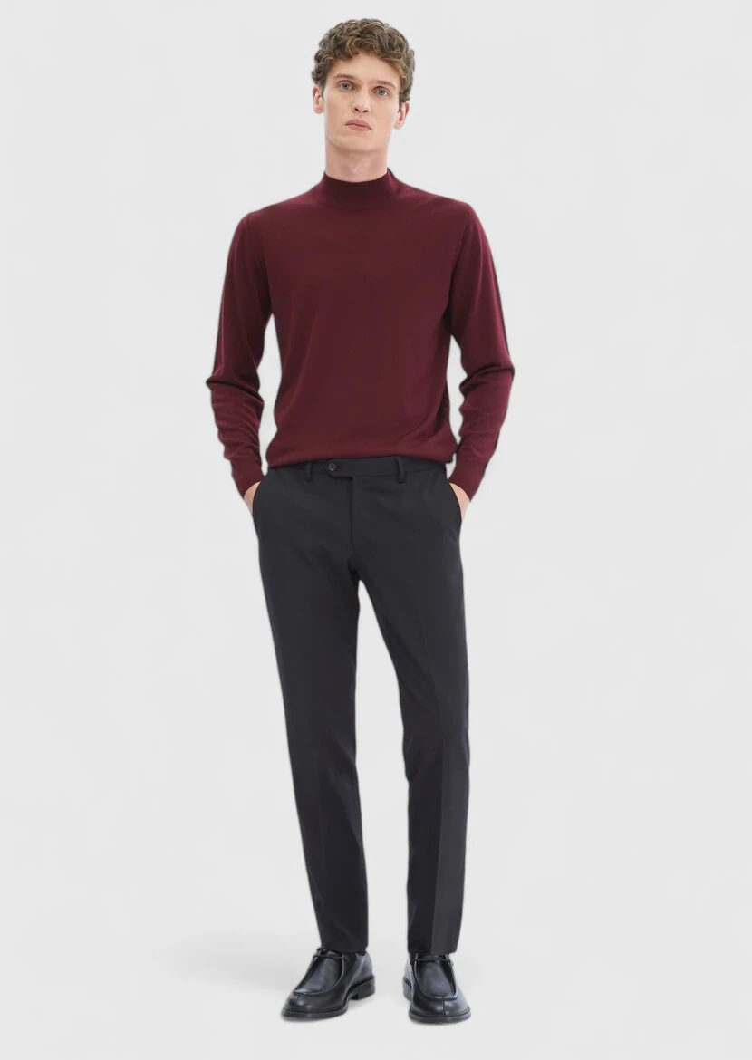 Black Material Modern Fit Classical Wool Blended Trousers - 1