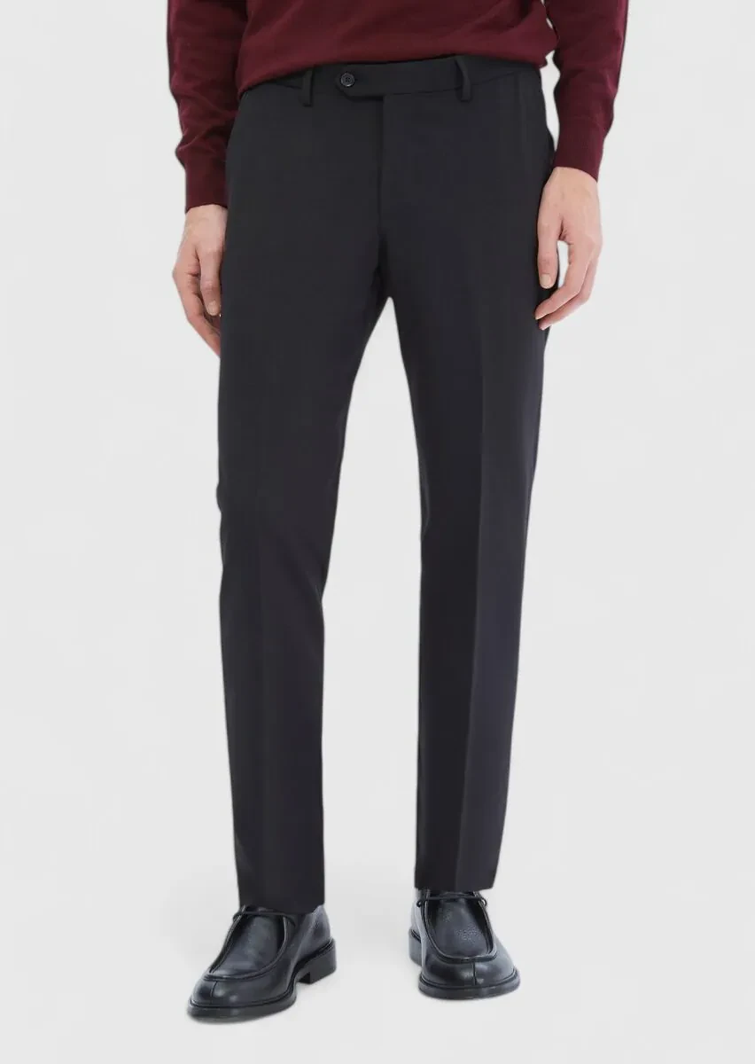 Black Material Modern Fit Classical Wool Blended Trousers - 2