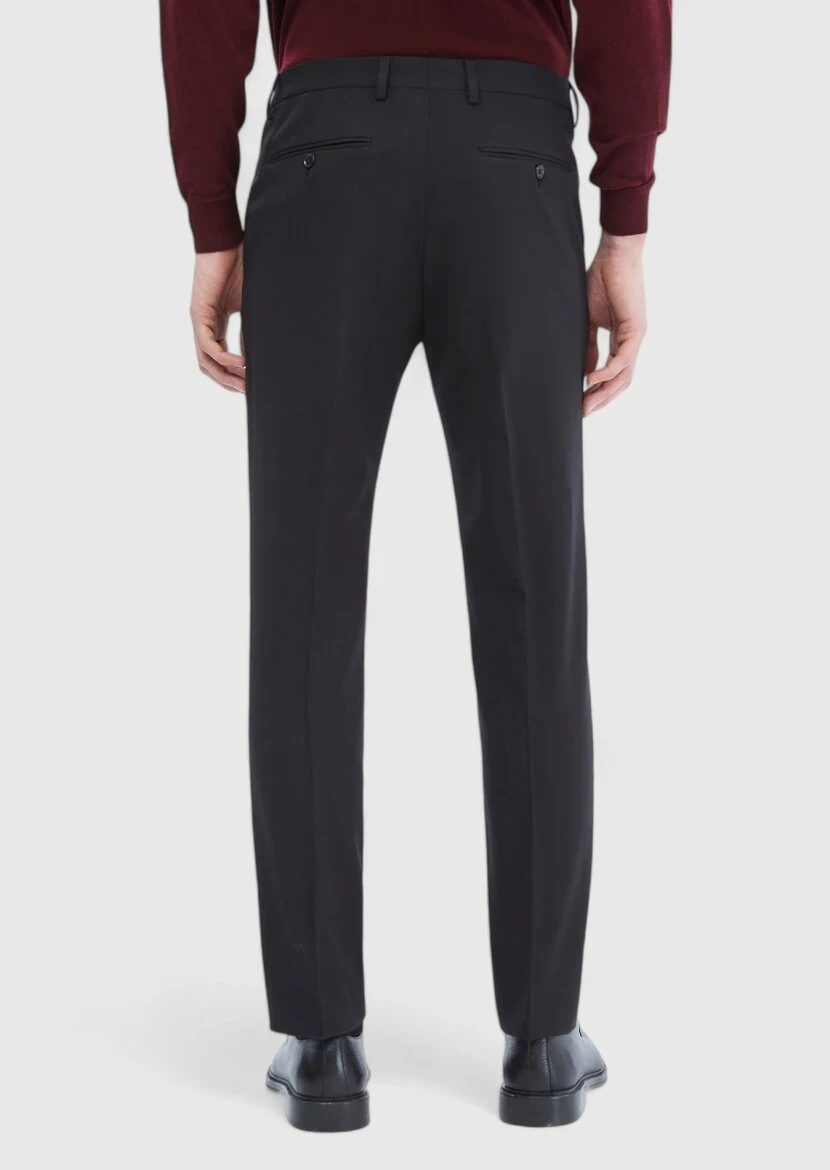 Black Material Modern Fit Classical Wool Blended Trousers - 4