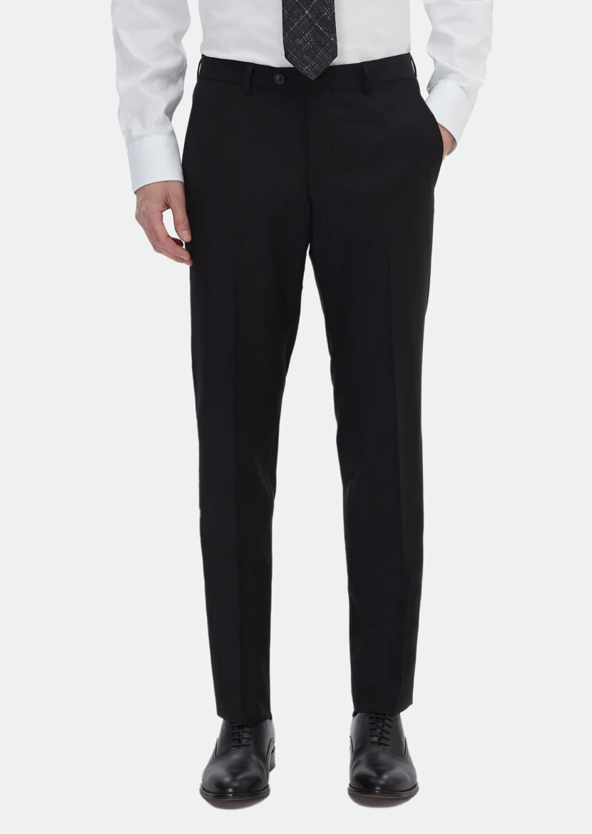 Black Material Modern Fit Classical Wool Blended Trousers - RAMSEY