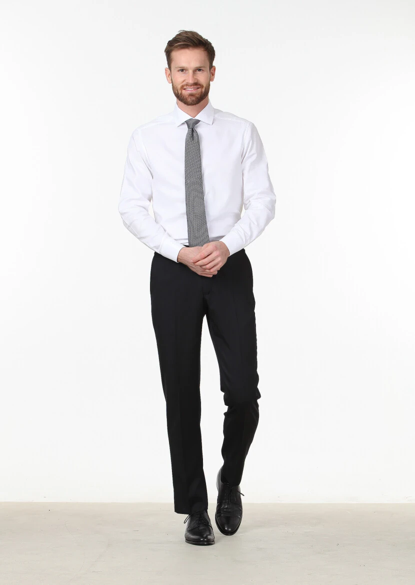 Black Material Regular Fit Classical 100% Wool Trousers - RAMSEY