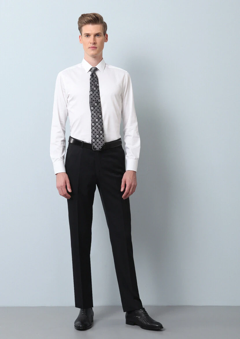 Black Material Regular Fit Classical 100% Wool Trousers - RAMSEY