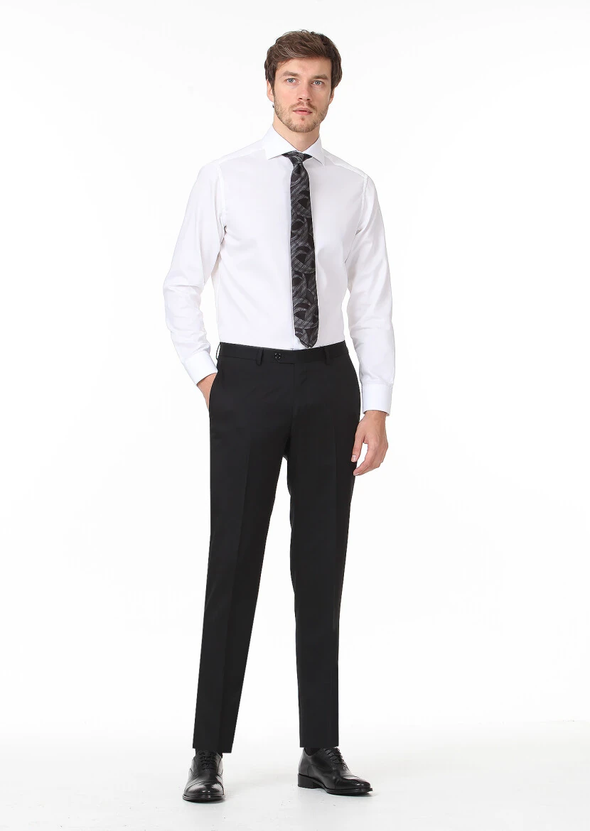 Black Material Regular Fit Classical 100% Wool Trousers - RAMSEY