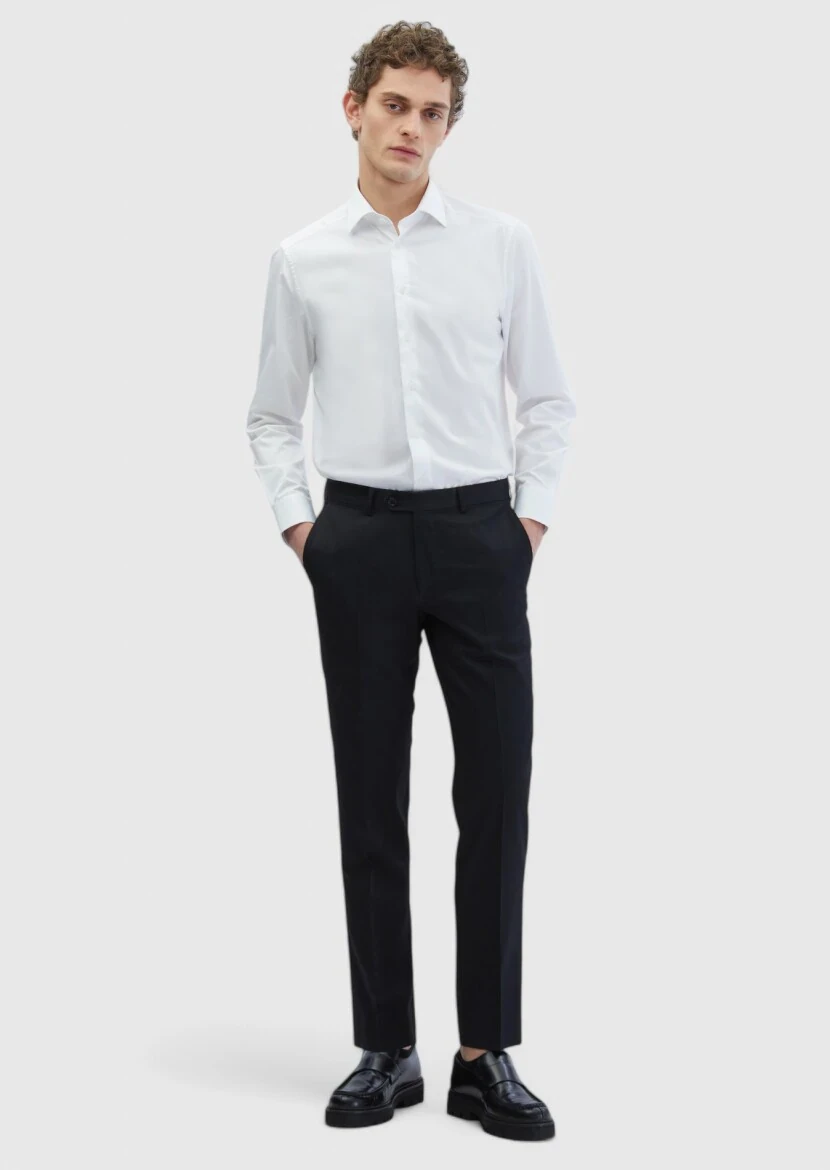 Black Material Regular Fit Classical 100% Wool Trousers - RAMSEY