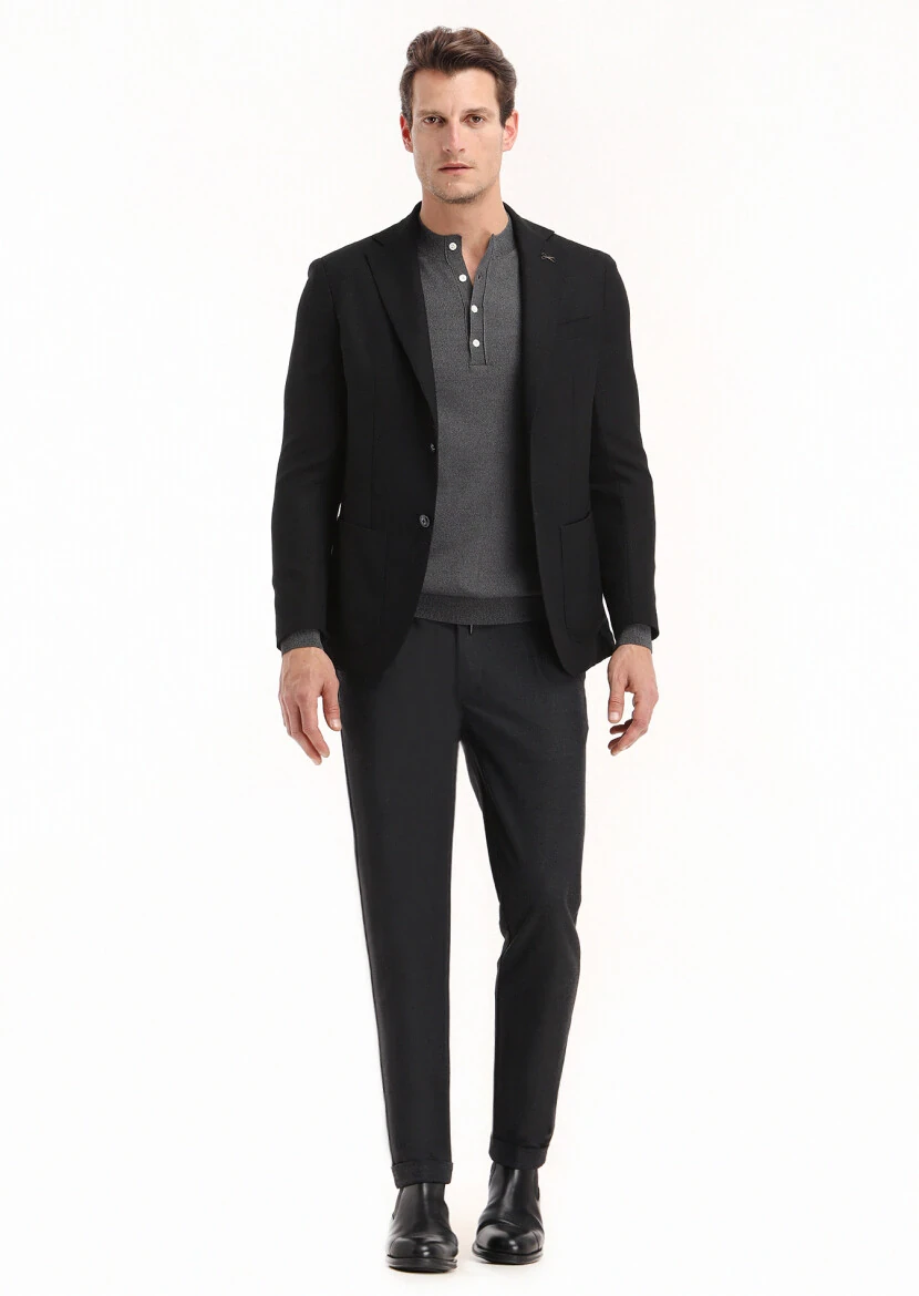 Black Micro Comfort Fit 100% Wool Jacket - 1