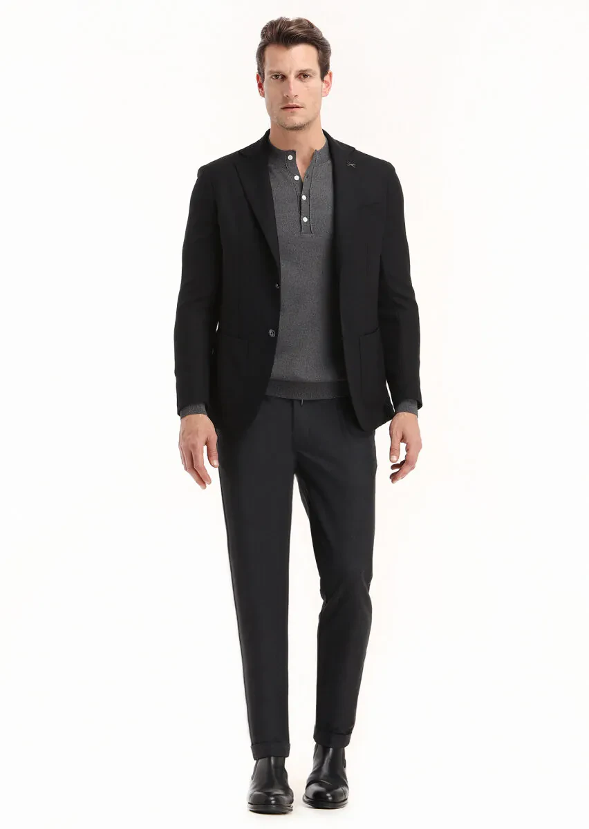 Black Micro Comfort Fit 100% Wool Jacket - 1