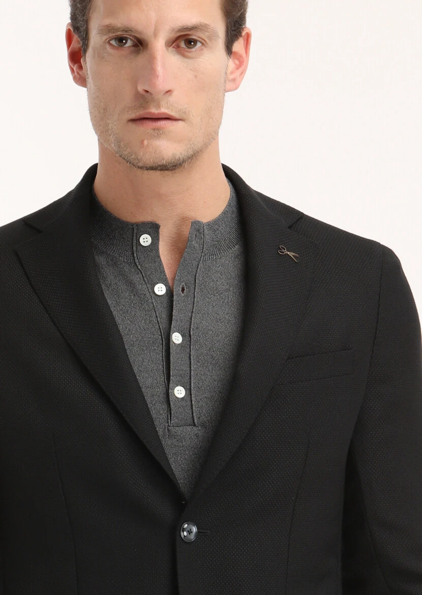 Black Micro Comfort Fit 100% Wool Jacket - 2