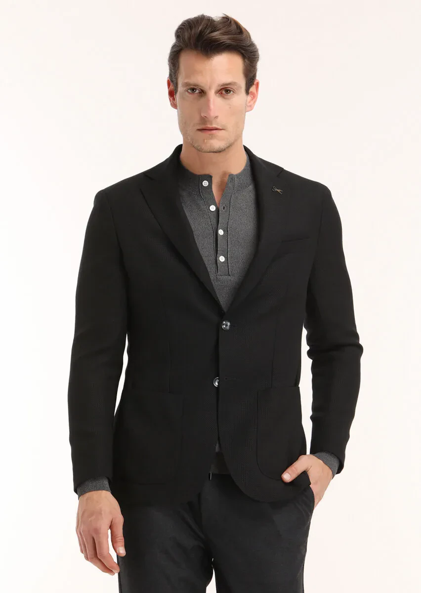 Black Micro Comfort Fit 100% Wool Jacket - 3