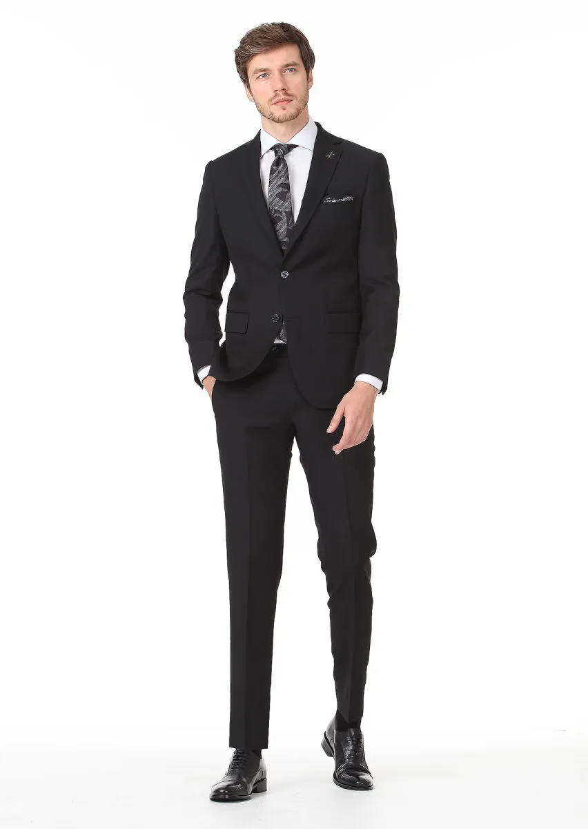 Black Micro Modern Fit 100% Wool Suit - 3