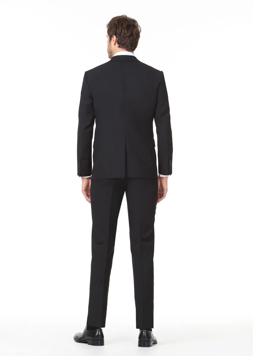 Black Micro Modern Fit 100% Wool Suit - 4
