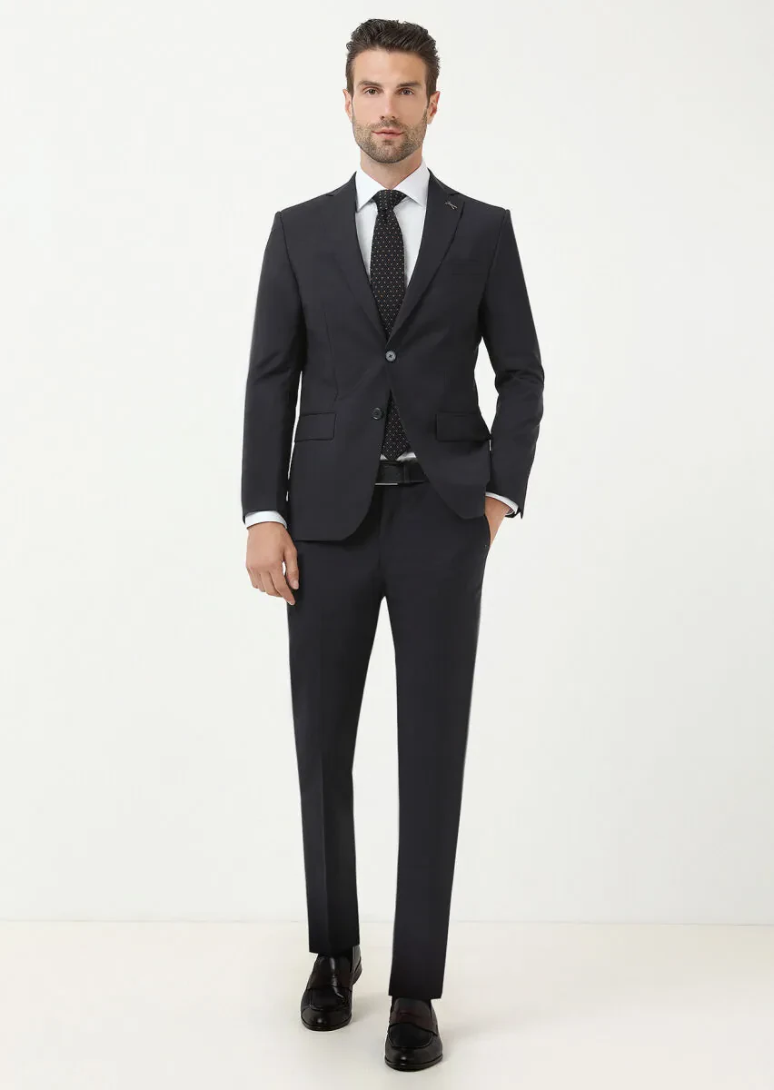 Black Micro Modern Fit 100% Wool Suit - 2