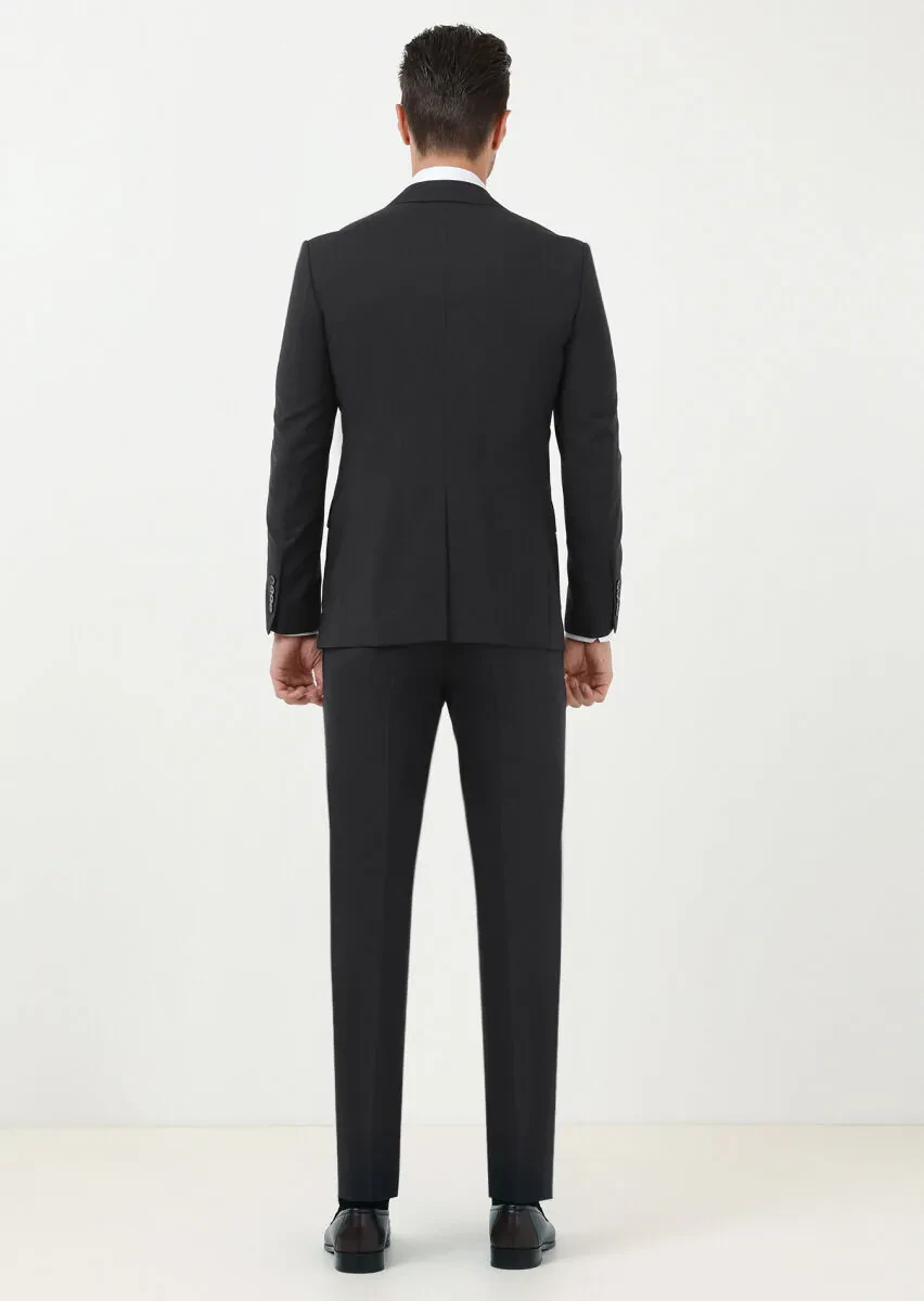 Black Micro Modern Fit 100% Wool Suit - 4