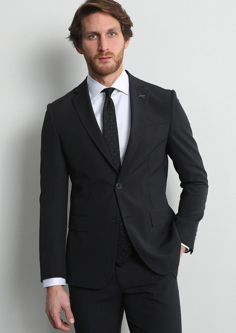 Black Micro Modern Fit 100% Wool Suit - 1