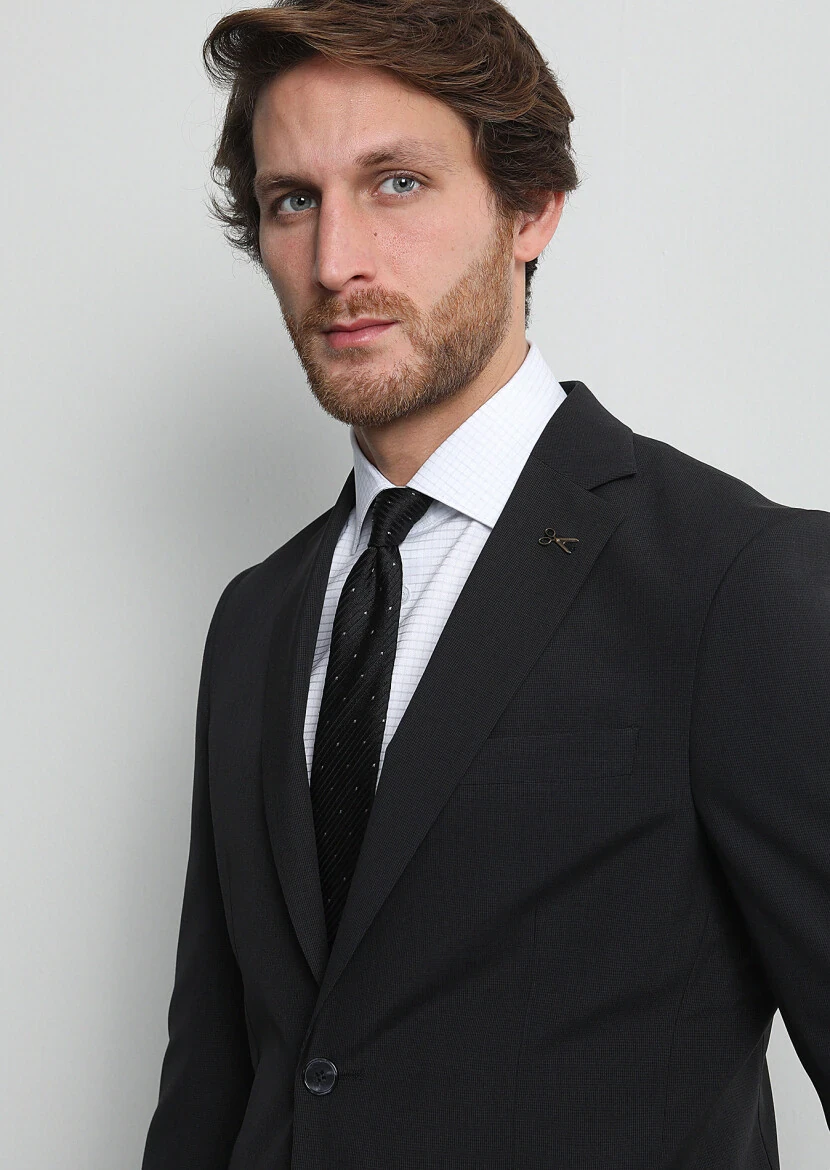 Black Micro Modern Fit 100% Wool Suit - 2