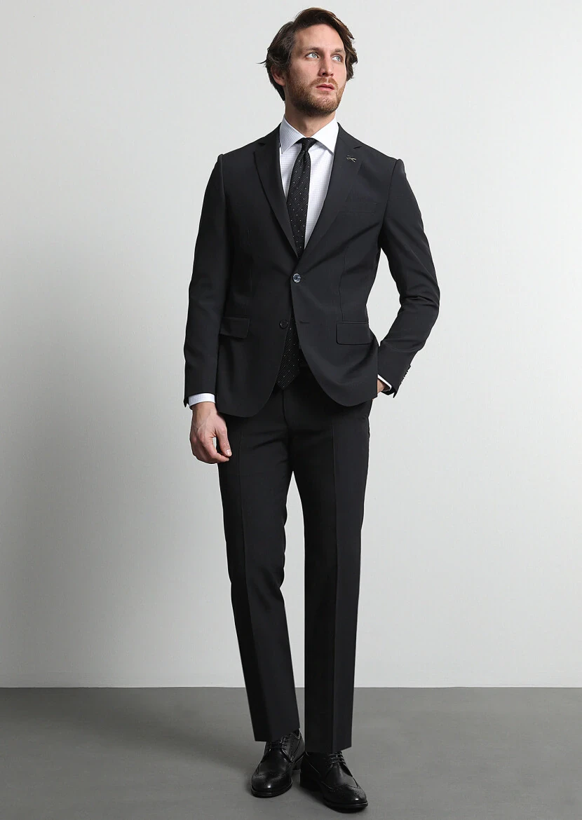 Black Micro Modern Fit 100% Wool Suit - 3