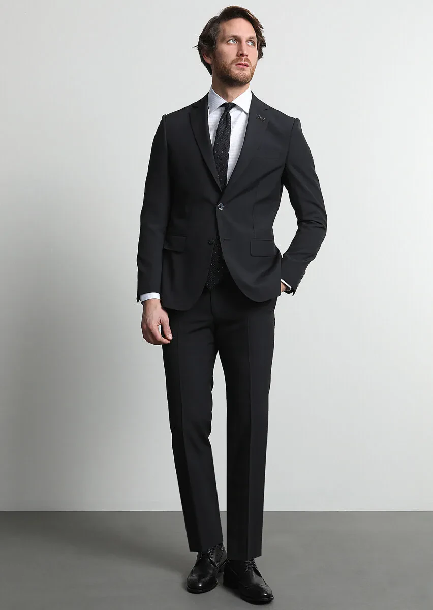 Black Micro Modern Fit 100% Wool Suit - 3