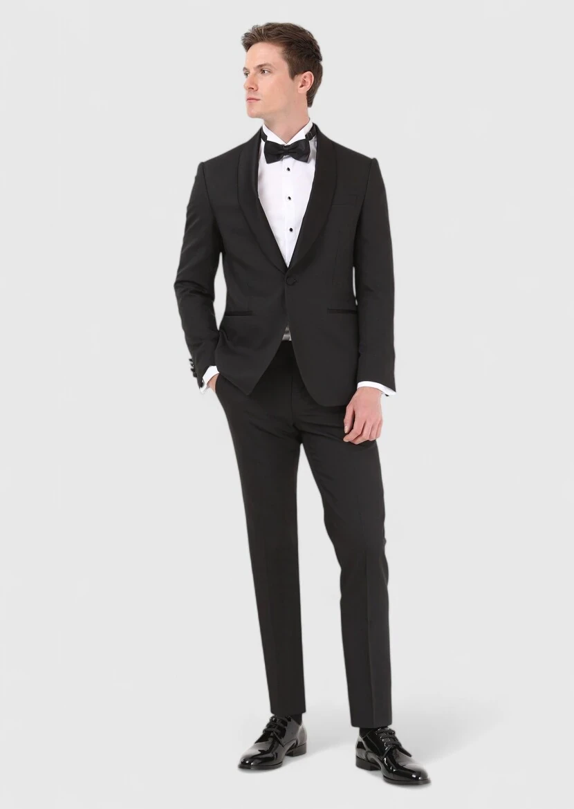 Black Micro Modern Fit Shawl Collar Weaving Tuxedo - RAMSEY