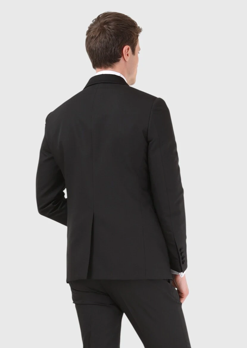 Black Micro Modern Fit Shawl Collar Weaving Tuxedo - 4