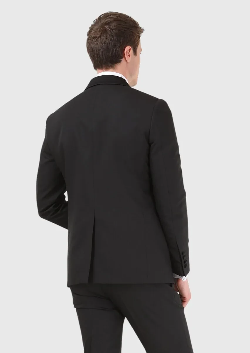 Black Micro Modern Fit Shawl Collar Weaving Tuxedo - 4