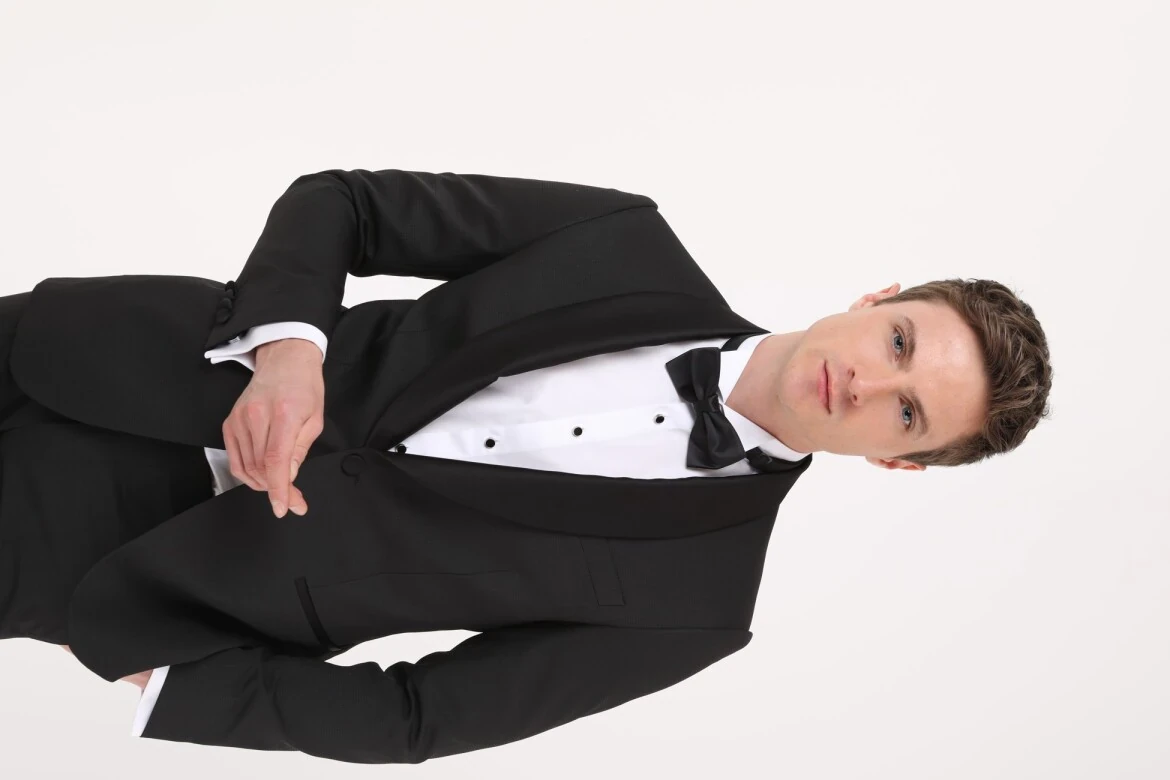 Black Micro Modern Fit Shawl Collar Weaving Tuxedo - RAMSEY