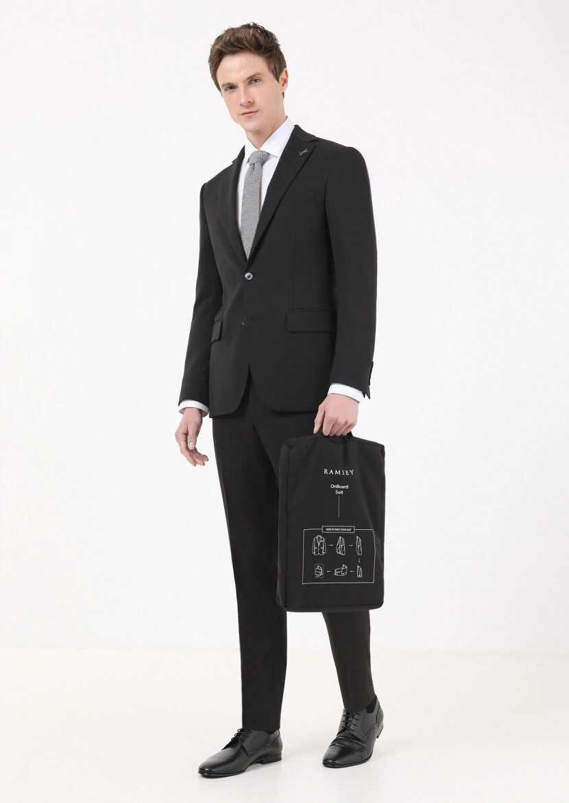 Black Micro Modern Fit Wool Blended Suit - 1
