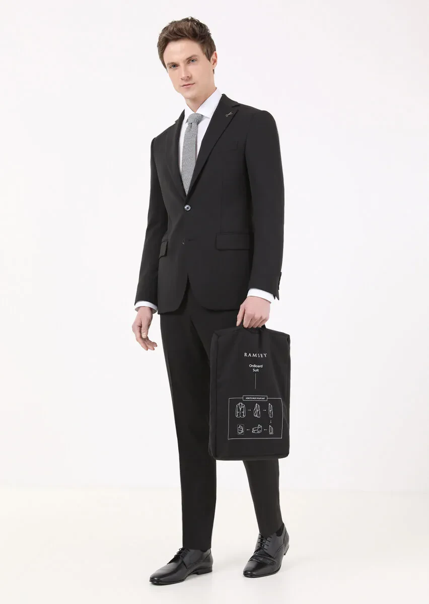 Black Micro Modern Fit Wool Blended Suit - 1