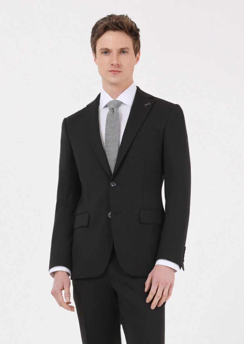 Black Micro Modern Fit Wool Blended Suit - 2