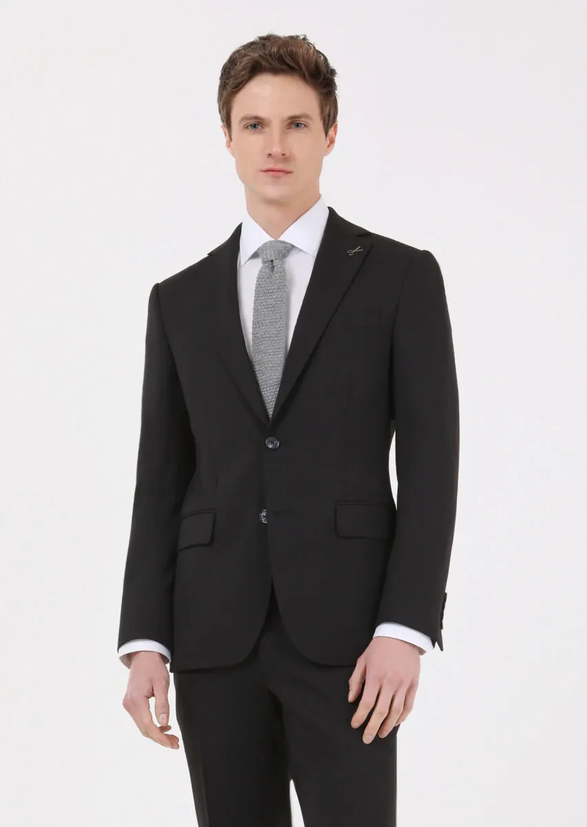 Black Micro Modern Fit Wool Blended Suit - 2