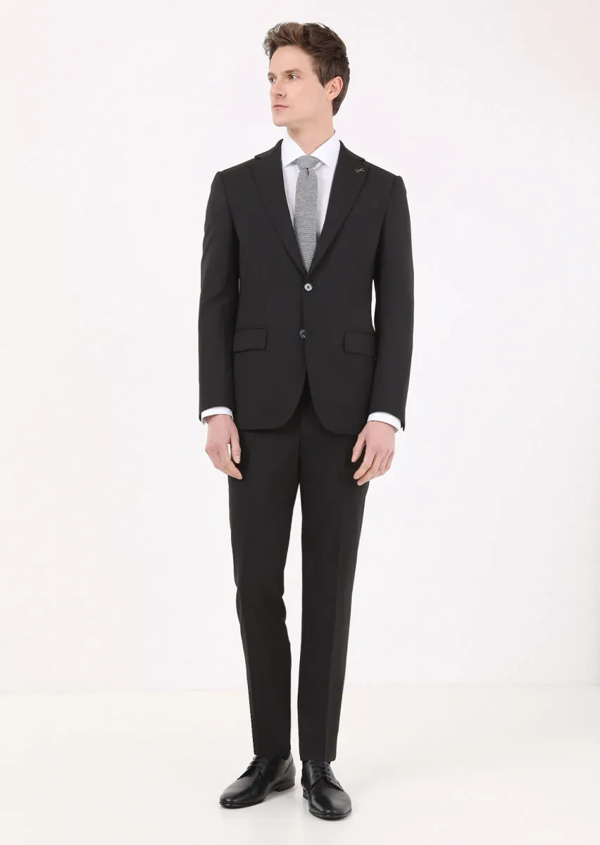 Black Micro Modern Fit Wool Blended Suit - 4