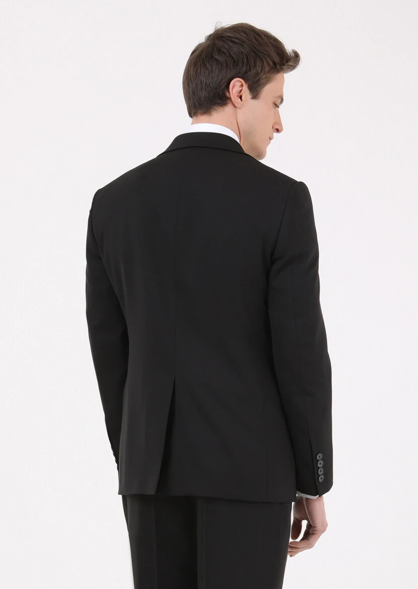 Black Micro Modern Fit Wool Blended Suit - 5