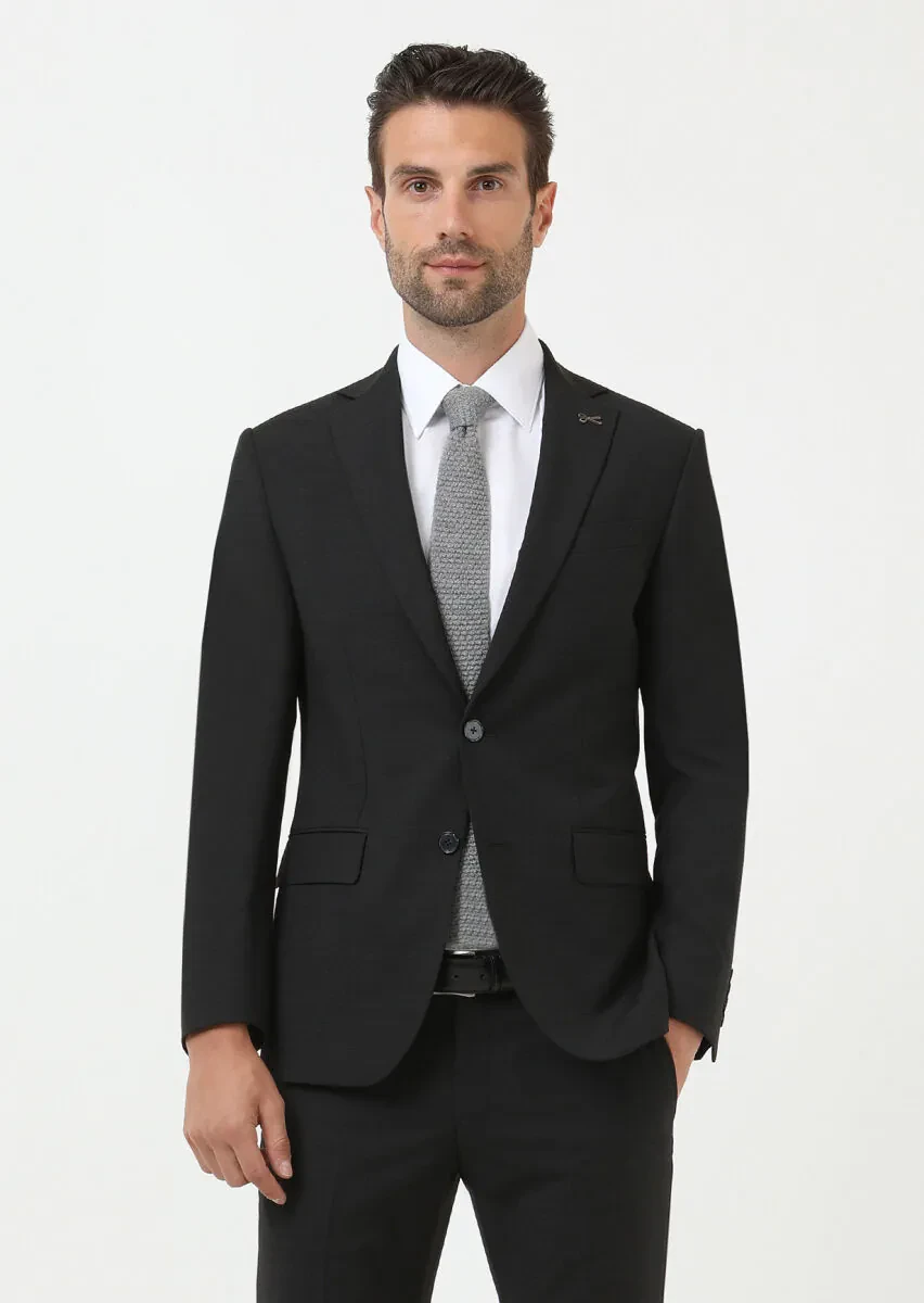 Black Micro Modern Fit Wool Blended Suit - 2