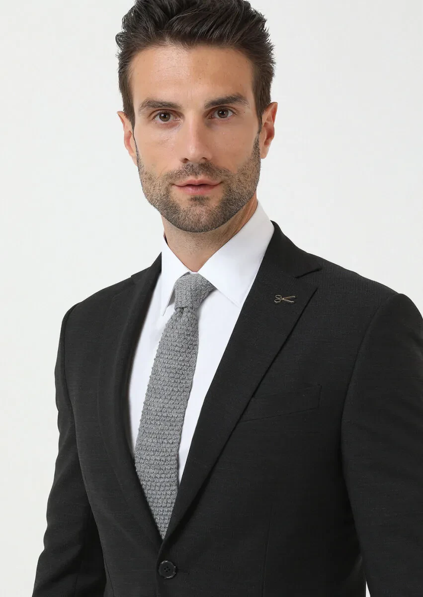 Black Micro Modern Fit Wool Blended Suit - 3