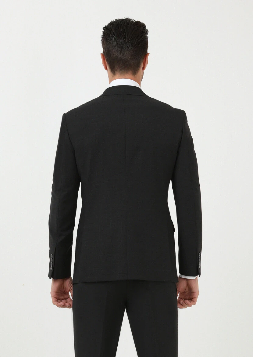Black Micro Modern Fit Wool Blended Suit - 4