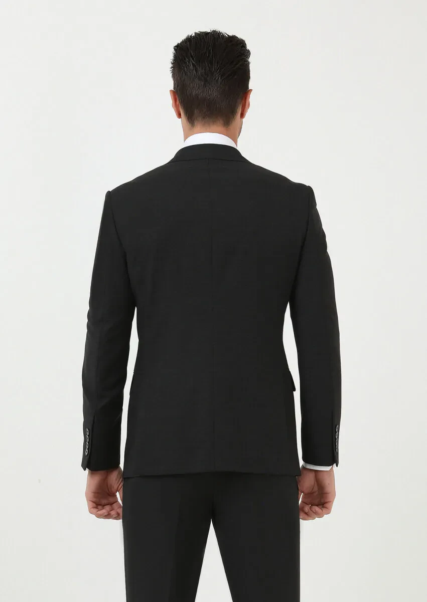 Black Micro Modern Fit Wool Blended Suit - 4