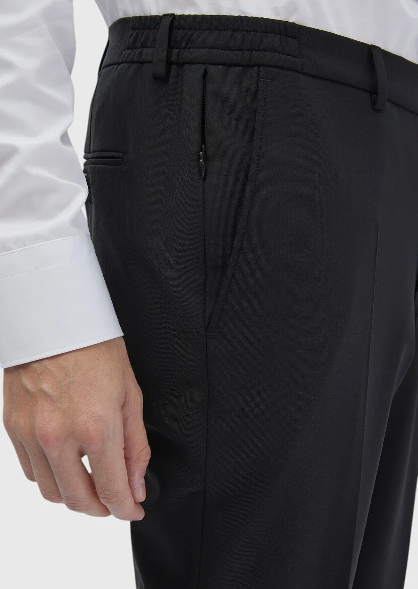 Black Micro Modern Fit Wool Blended Suit - 5