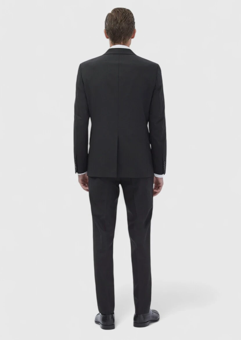 Black Micro Modern Fit Wool Blended Suit - 6