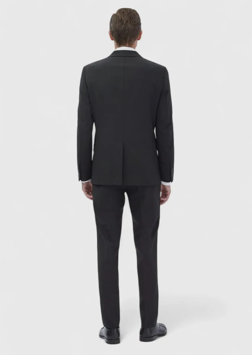 Black Micro Modern Fit Wool Blended Suit - 6