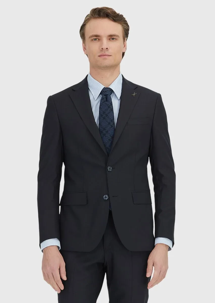 Black Micro Modern Fit Wool Blended Suit - 2