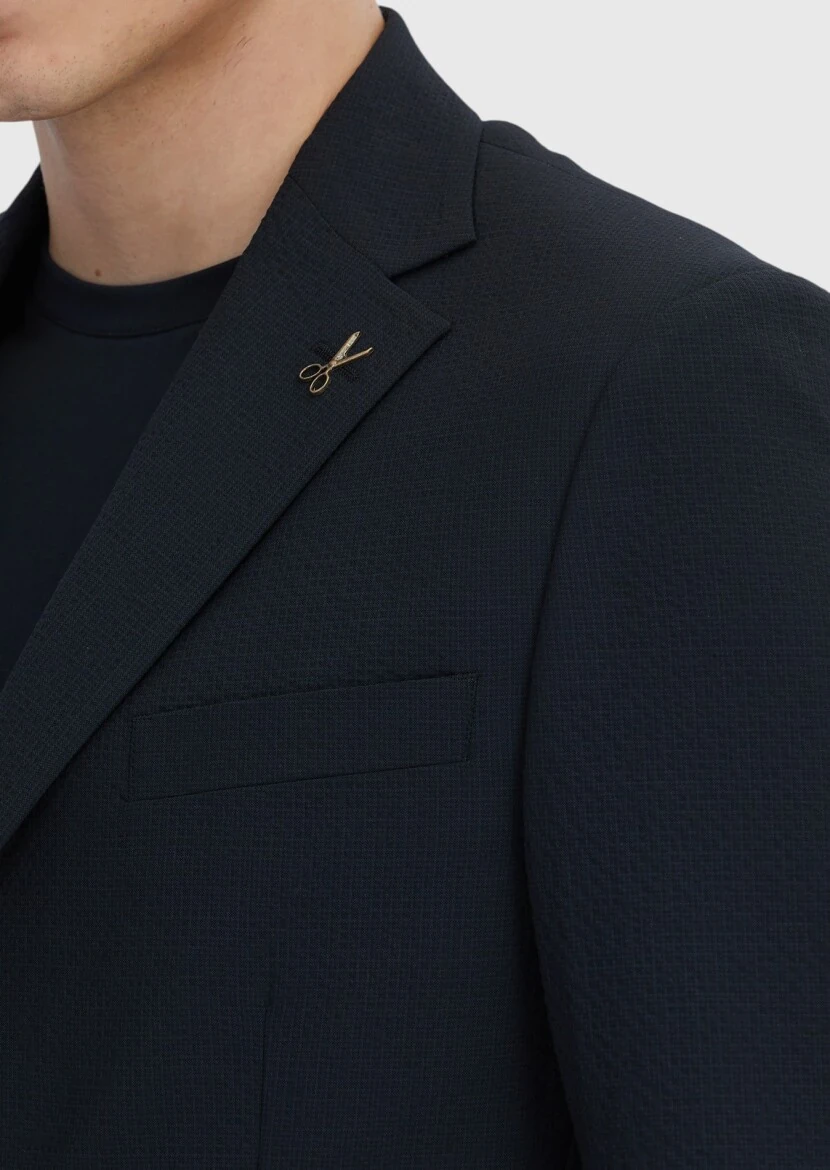 Black Micro Modern Fit Wool Blended Suit - 4